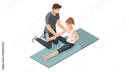 Personal trainer helping woman stretch