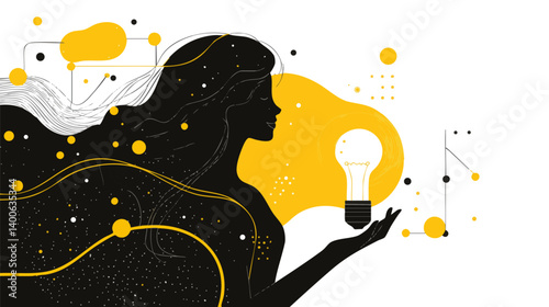 Creative woman with glowing idea lightbulb
