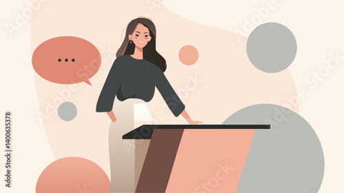 Smiling woman giving speech at podium