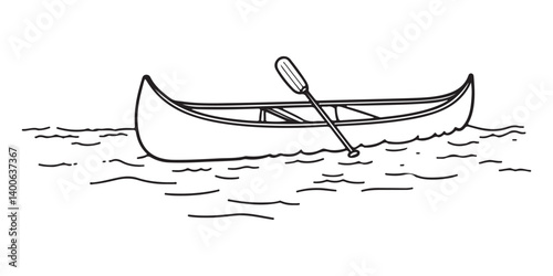 A canoe icon with paddles on a river coloring page for kids, outline vector