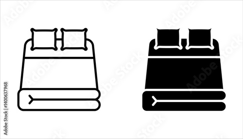Bed linen set with duvet and pillows vector illustration on white background.