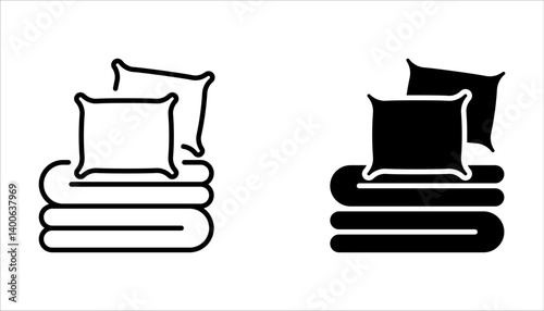 Bed linen set with duvet and pillows vector illustration on white background.