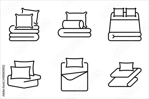 Bed linen set with duvet and pillows vector illustration on white background.