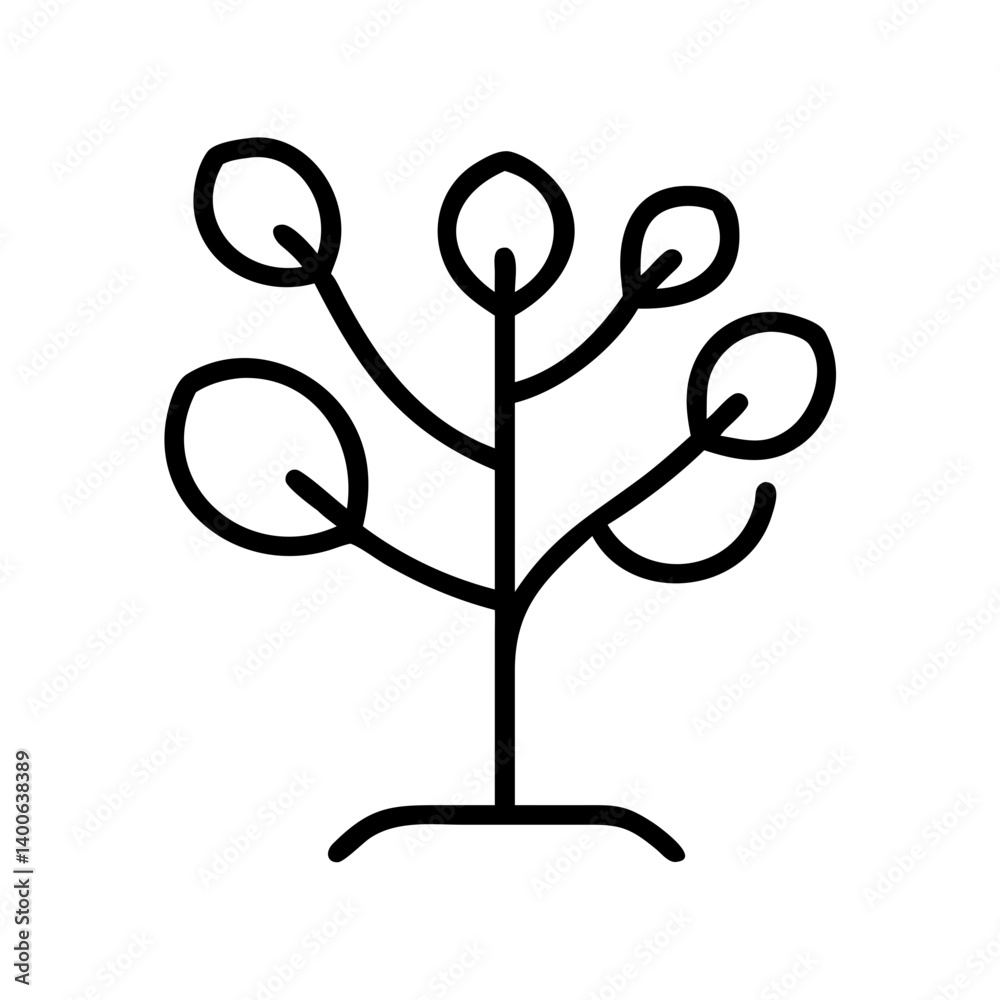 Fototapeta premium Minimalist tree drawing simple outline vector illustration nature plant graphic design element art icon