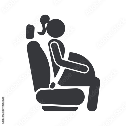 Isolated pictogram pregnant woman on car seat with seatbelt, symbolizing priority passanger 