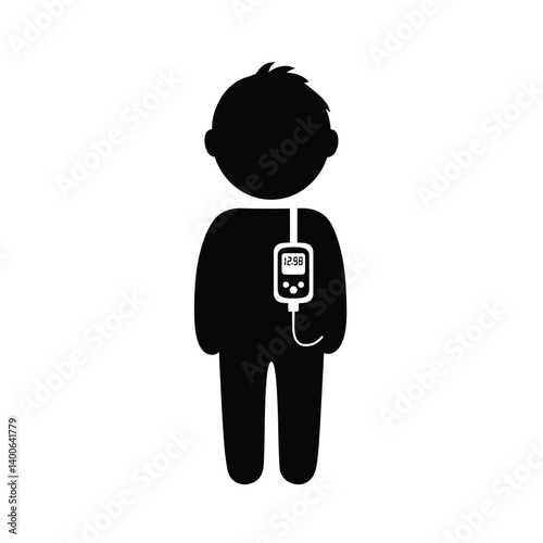 Silhouette Of A Child With An Insulin Pump For Diabetes Treatment