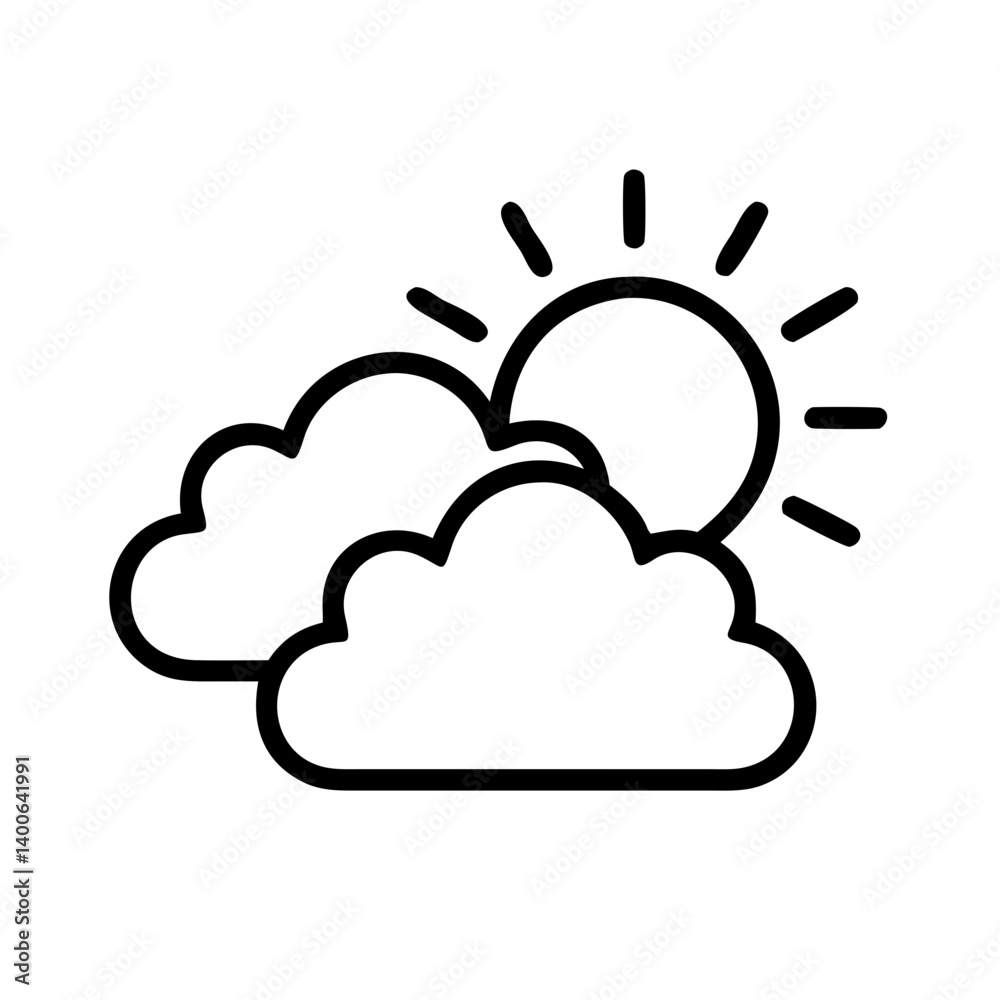 Sun and clouds icon vector illustration summer weather forecast partly cloudy day sunshine symbol Sun and clouds icon vector illustration summer weather forecast partly cloudy day sunshine symbol