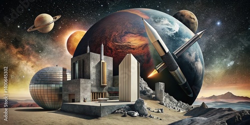 Architectural Collage: Pen, Eclipses & Globe