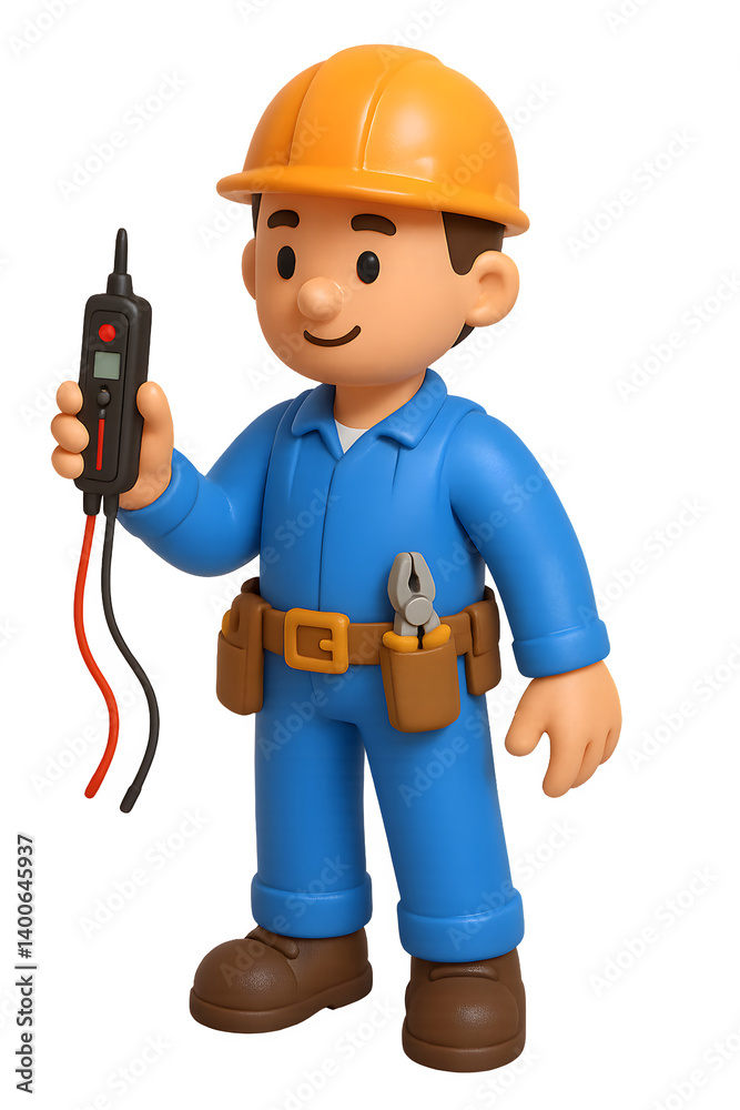 3D Electrician with Helmet Holding Tester Icon 3D Electrician with Helmet Holding Tester Icon