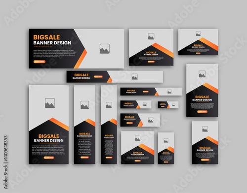 set of creative web banners of standard size with a place for photos. Business ad banner. Vertical, horizontal and square template. vector illustration EPS 15