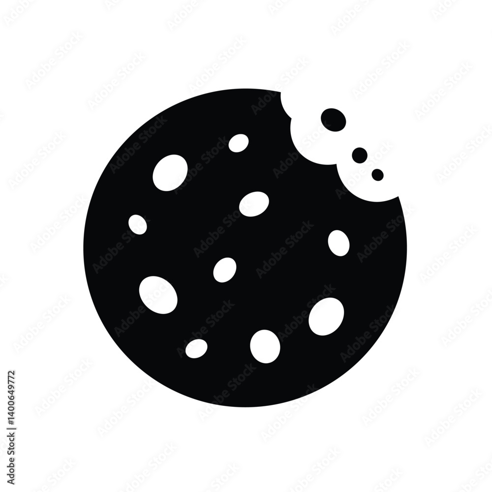 Fototapeta premium Chocolate Chip Cookie Icon Vector Illustration With Bite Mark And Sprinkles