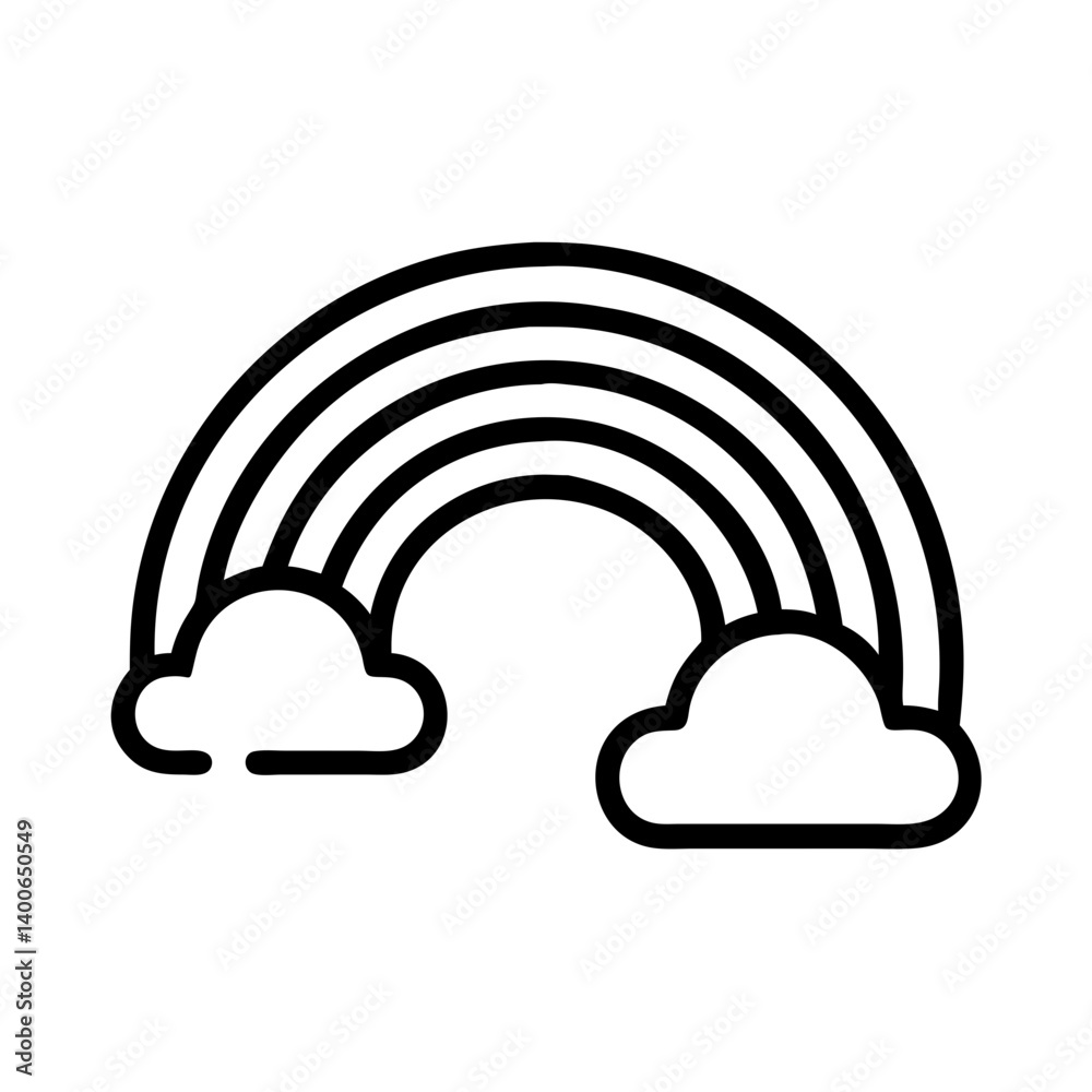Vector illustration of a rainbow with clouds outline for weather forecast and design needs, isolated on white Vector illustration of a rainbow with clouds outline for weather forecast and design needs, isolated on white