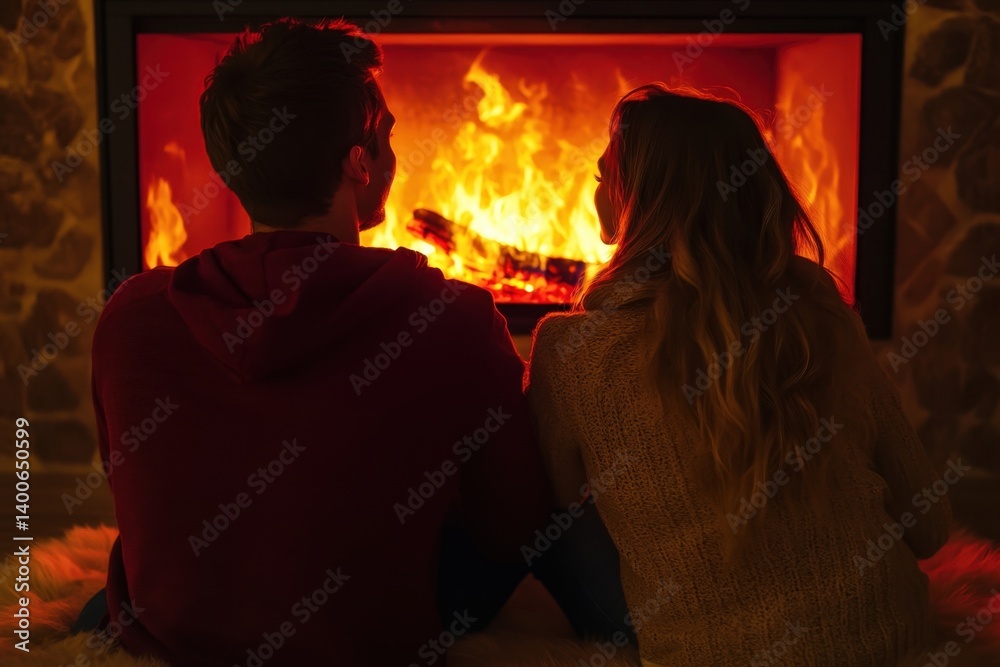 Cozy evening by the fireplace with loved one enjoying warmth and togetherness