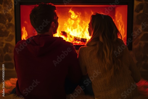 Obraz na płótnie Cozy evening by the fireplace with loved one enjoying warmth and togetherness w salonie
