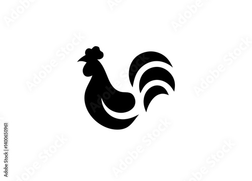 Rooster Silhouette: A bold black rooster silhouette stands proudly, capturing the iconic rooster's form in a simple, striking design, perfect for branding.