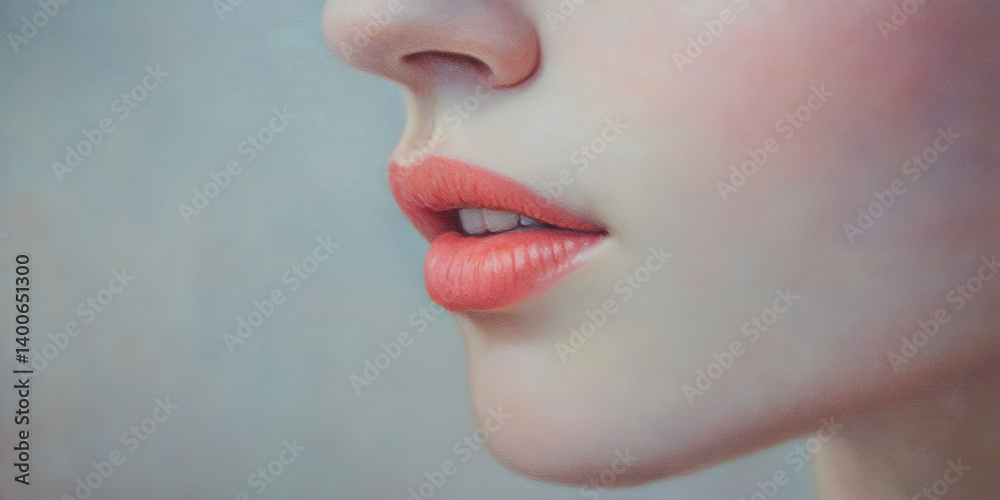 Obraz premium Minimalist Close Up Lips, Red Lips Detailed Artwork, Feminine Lip Art, Modern Lip Closeup, Beauty Lips Fine Details