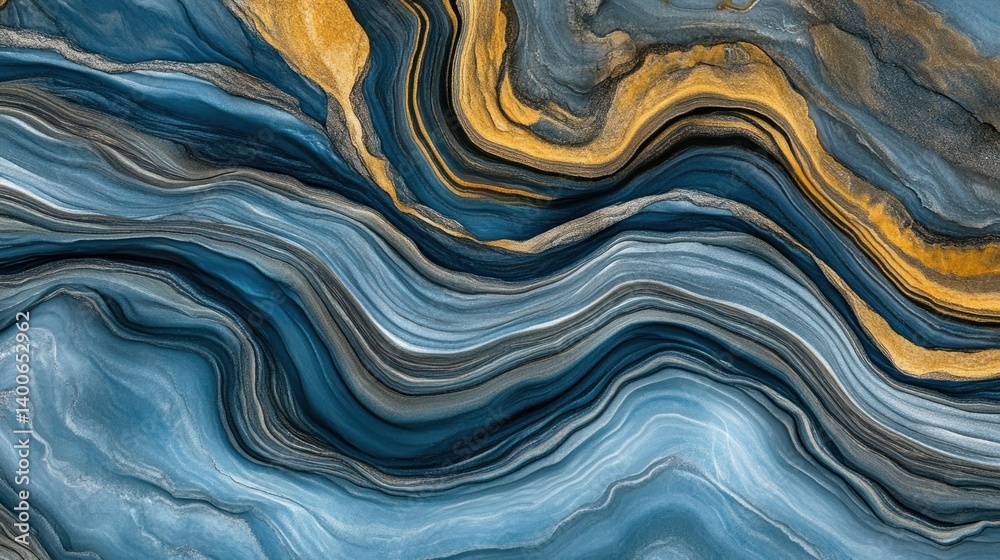 Abstract marbled design with flowing blues, golds, and grays. Abstract marbled design with flowing blues, golds, and grays.