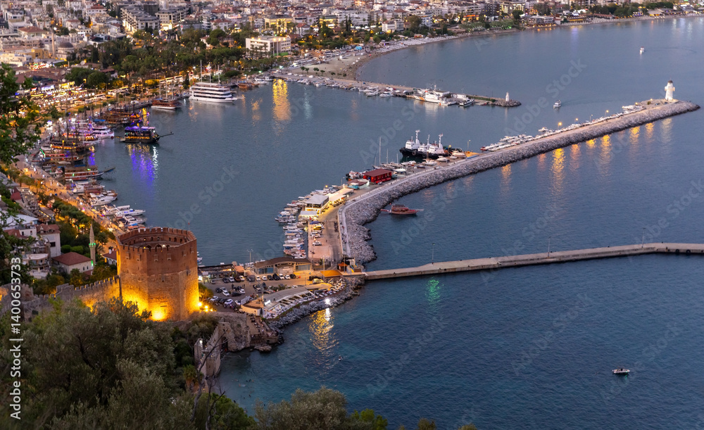 Alanya, Turkey. Evening harbor view