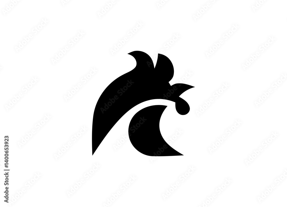 The Rooster Silhouette: A stylish and minimalist silhouette of a rooster is presented in stark black and white, emphasizing bold lines and geometric forms in a sleek design. The Rooster Silhouette: A stylish and minimalist silhouette of a rooster is presented in stark black and white, emphasizing bold lines and geometric forms in a sleek design.