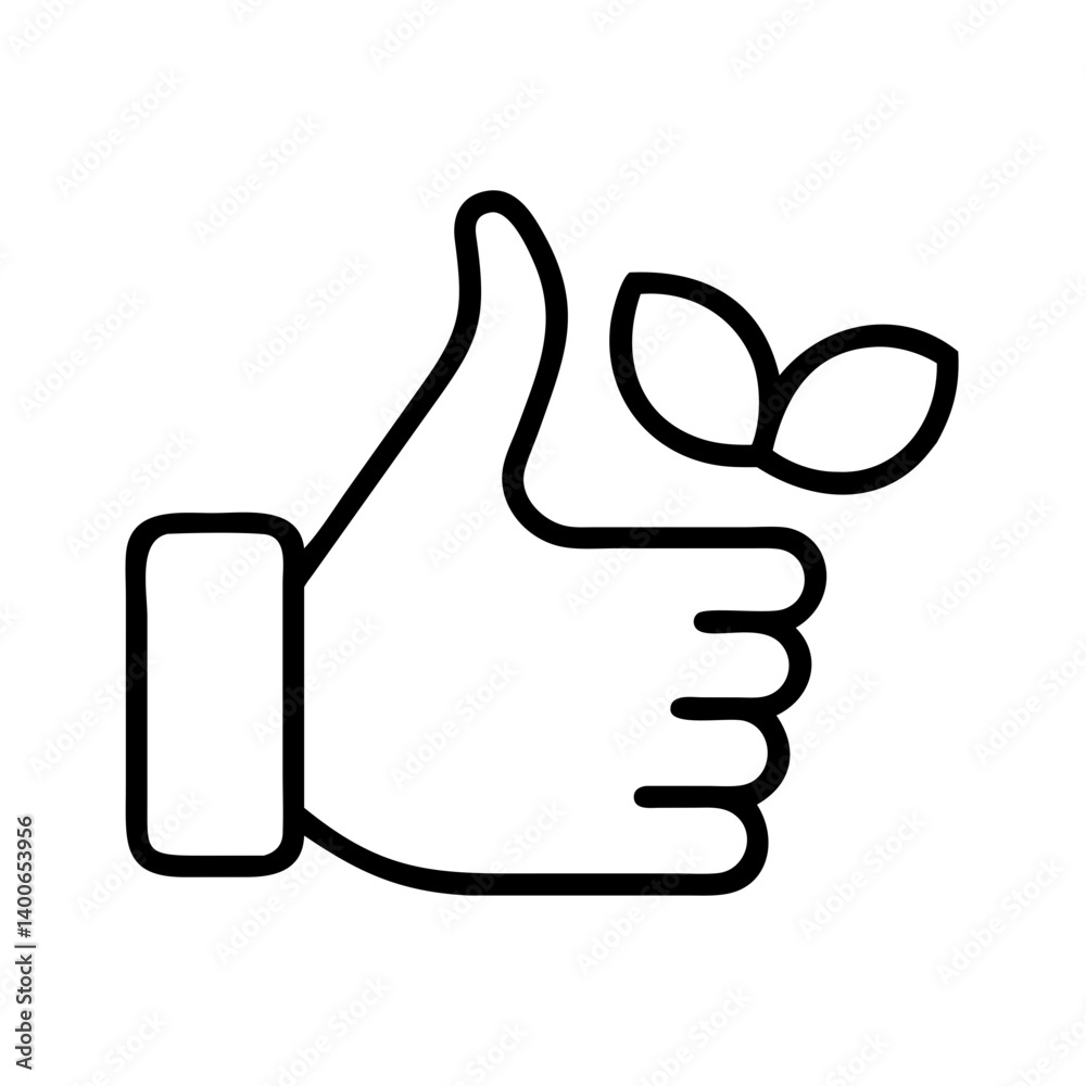 Thumbs up hand gesture with leaves vector icon illustration for approval and nature concept Thumbs up hand gesture with leaves vector icon illustration for approval and nature concept