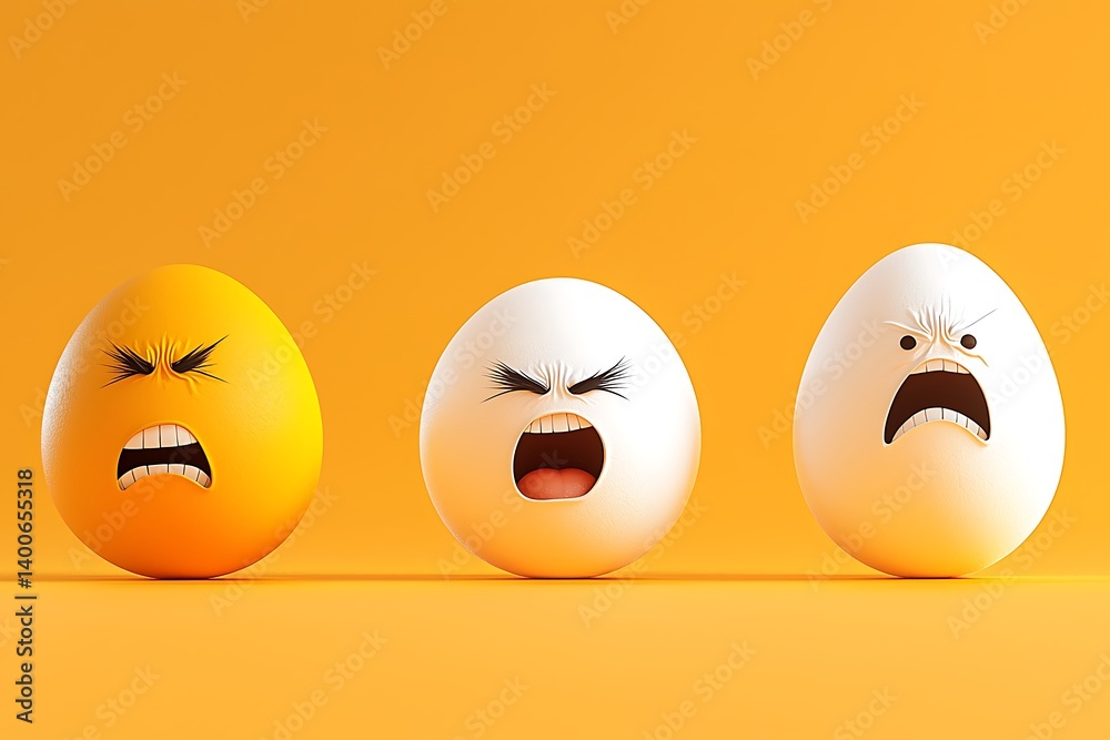 Angry Eggs on Orange Background.