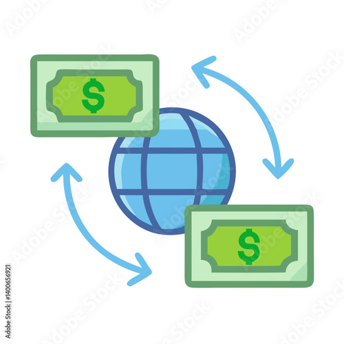 Global Money Transfer with Currency Bill Icon Design