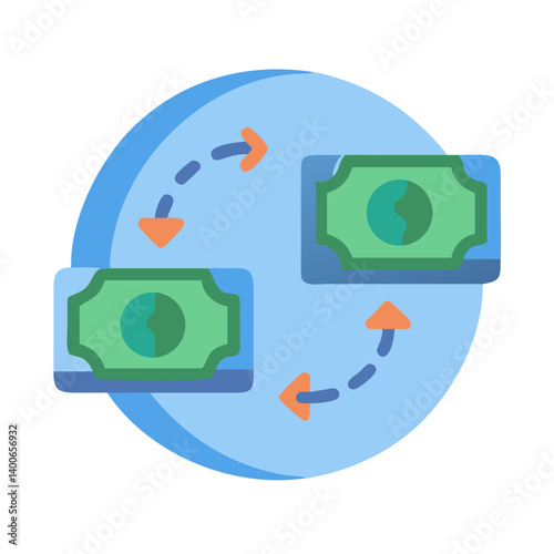 Global Money Transfer with Currency Bill Icon Design
