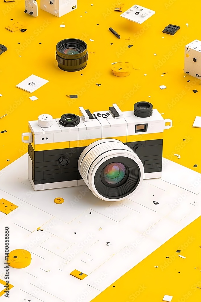 3D Camera on Yellow Background
