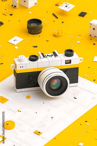 Obraz na płótnie 3D Camera on Yellow Background w salonie