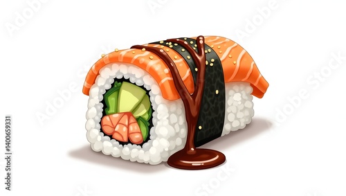 digital sushi roll illustration on white background