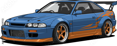 Custom Tunning Muscle Car Vector – Retro Blue and Orange Hot Rod Illustration