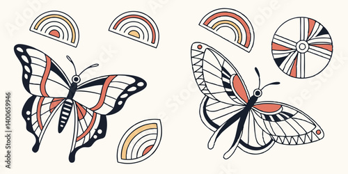 Butterfly Tattoo Illustration Vector Rainbows Design Set