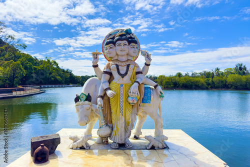 Dattatreya trimurti  Hindu deity statue in Grand-Bassin Temple, Mauritius Island, Indian ocean