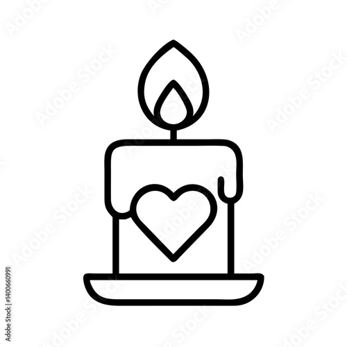 Heart candle vector icon illustration, love and light symbol, romantic candlelight design element, art
