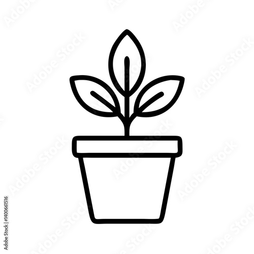 Potted plant vector illustration, outline drawing of houseplant for gardening and botanical art project