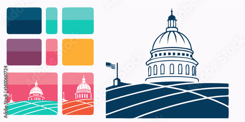 Flat Vector Capitol Building Illustration with Color Palette Landscape Graphic Design for Government Architecture Brand