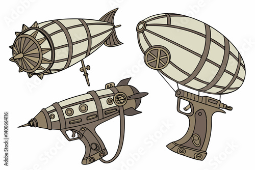 Steampunk Detailed Vintage Airships Ray Guns Fantasy Art