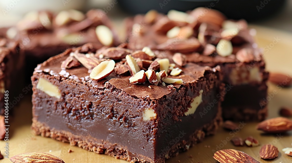 Rich, fudgy brownies topped with slivered almonds for extra crunch and texture