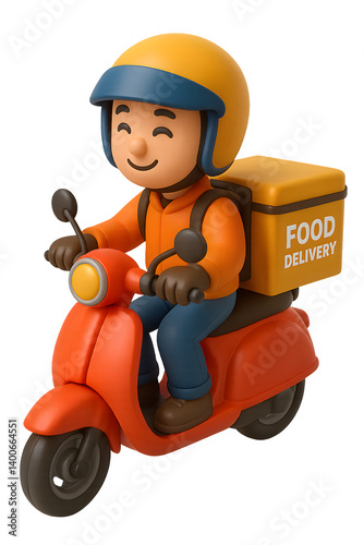 3D Food Delivery Man on Red Scooter Illustration