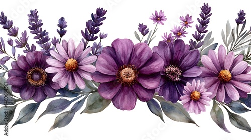 Purple floral arrangement watercolor border design