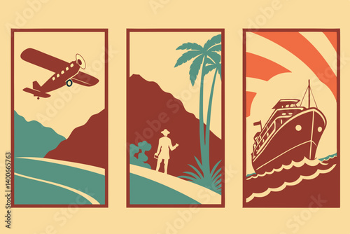 Retro Vintage Travel Posters Airplane Cruise Ship Vacation Art Deco
