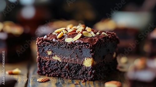 Obraz na płótnie Rich, fudgy brownies topped with slivered almonds for extra crunch and texture w salonie