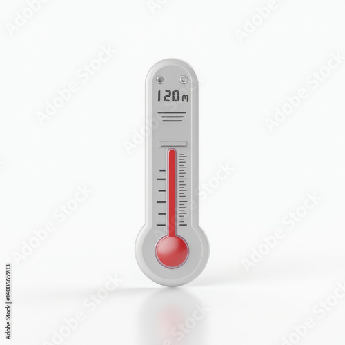 Thermometer with Digital Display Floating Above White Background 3D