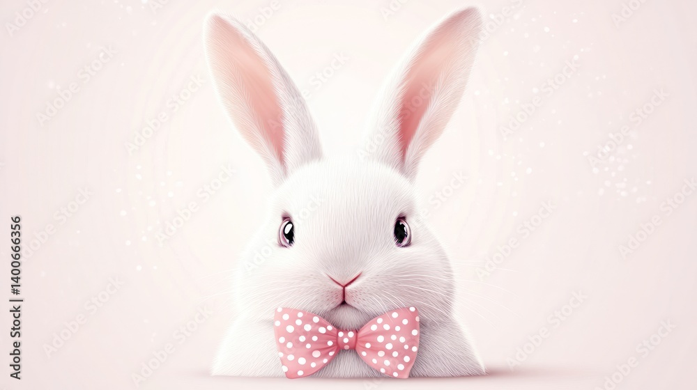 Obraz premium Charming White Rabbit with Polka Dot Bow Tie Portrait