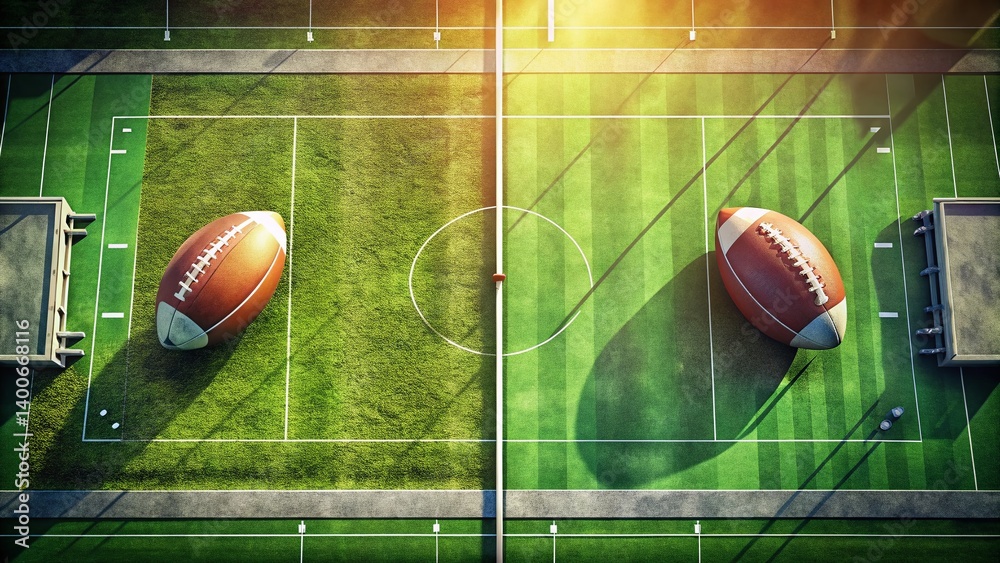 Aerial View of American Football and Rugby Fields - Side-by-Side Comparison