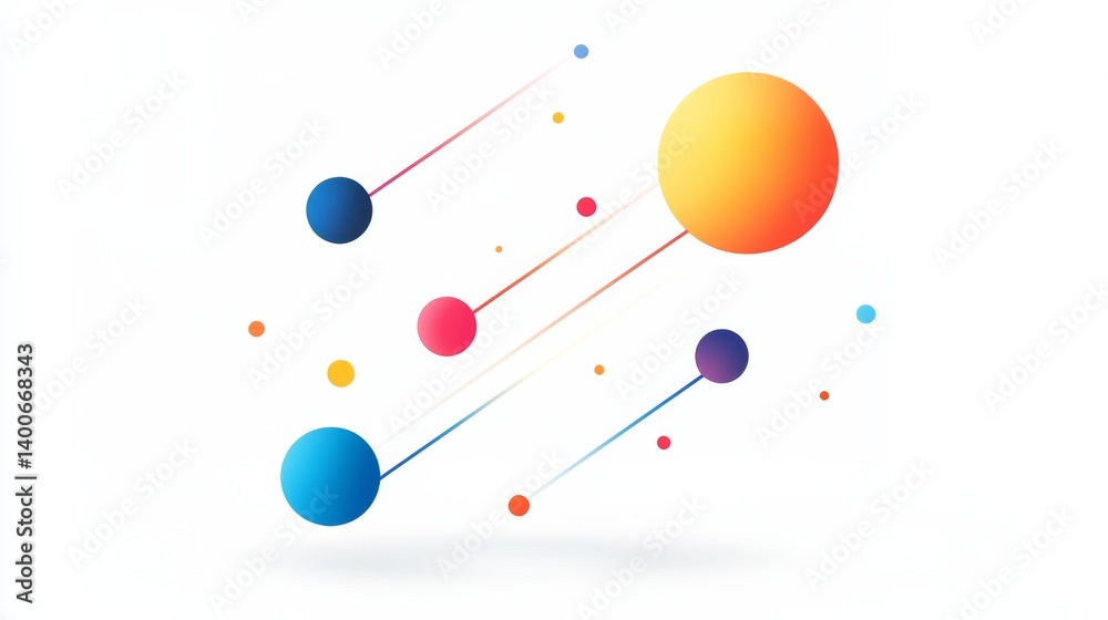 Colorful Flat Design of Dynamic Spheres and Lines Representing Acceleration and Motion in Abstract Style