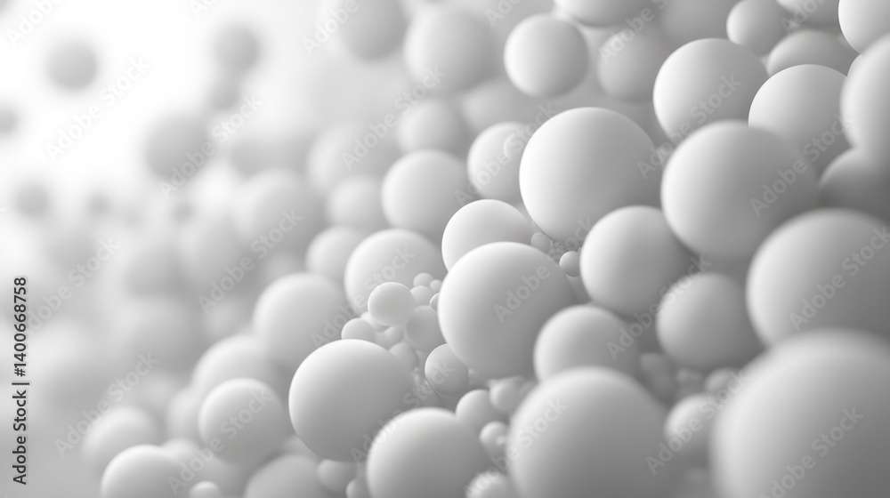 Abstract image featuring various sizes of white spheres floating in a soft Abstract image featuring various sizes of white spheres floating in a soft