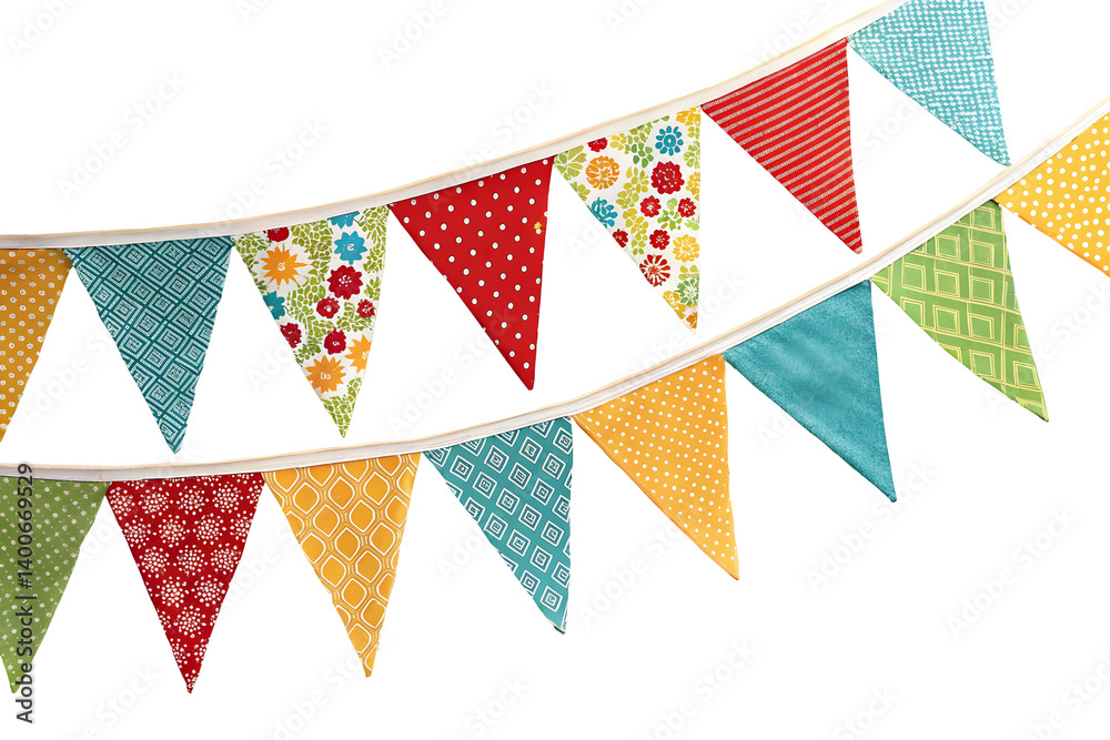 Fototapeta premium Close up of Decorative Fabric Pennant Banner for Birthday Parties and Celebrations.