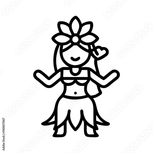 Hawaiian hula dancer icon vector illustration of woman dancing with flower lei and grass skirt design