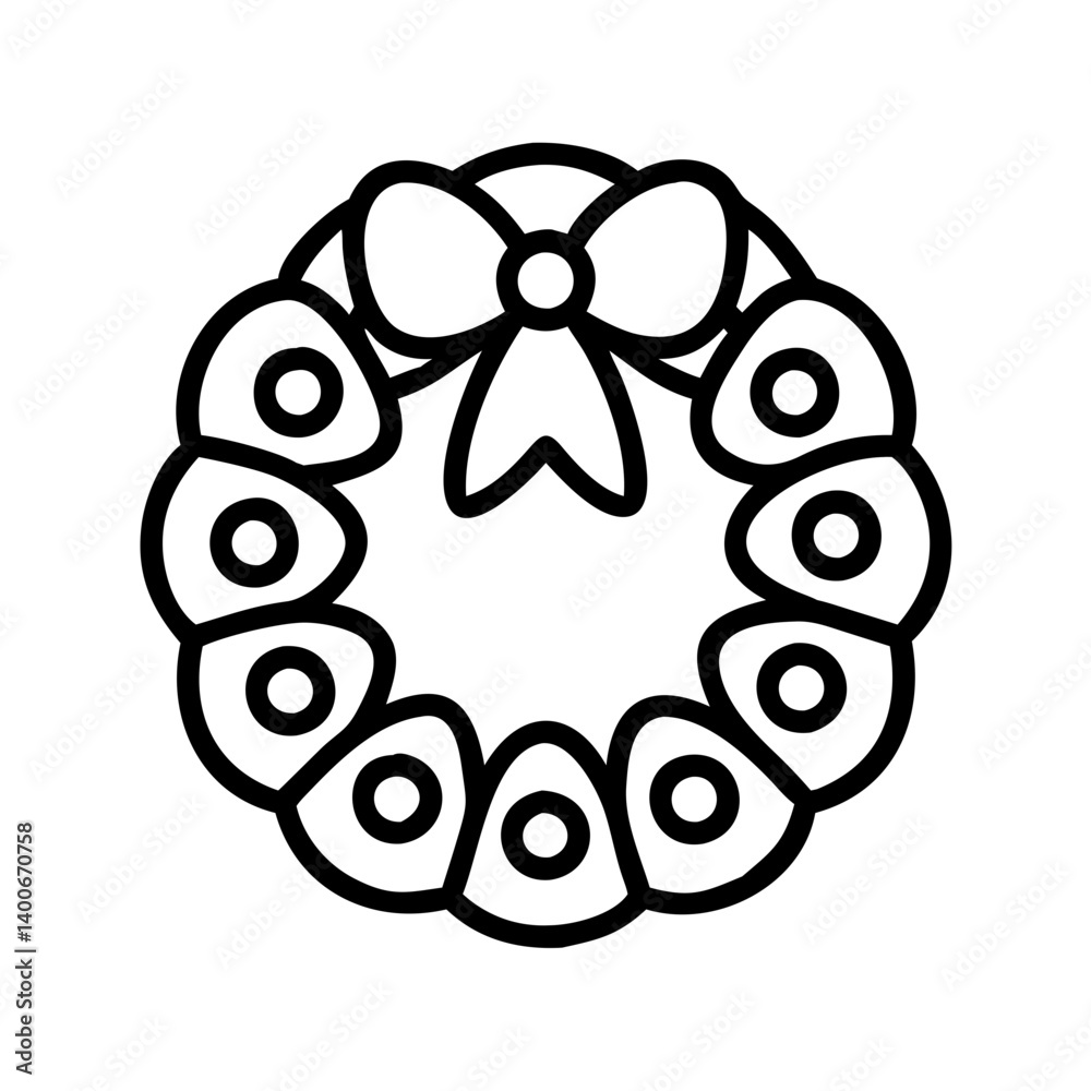 Download christmas wreath with bow vector icon outline style for holiday decoration design Download christmas wreath with bow vector icon outline style for holiday decoration design